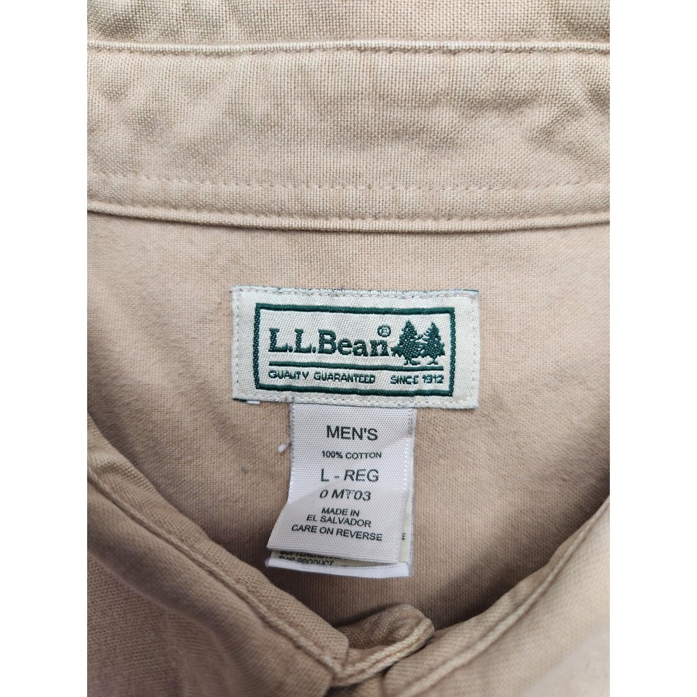 L.L.Bean Shirt Mens Large Tan Button Up Long Sleeve Cotton Two Pockets Workwear - Picture 2 of 13